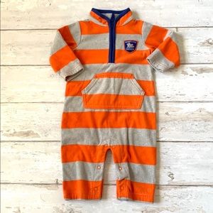 Carters 6m Baby Boy Fleece Romper One Piece Winter Outfit Orange Rugby Stripes